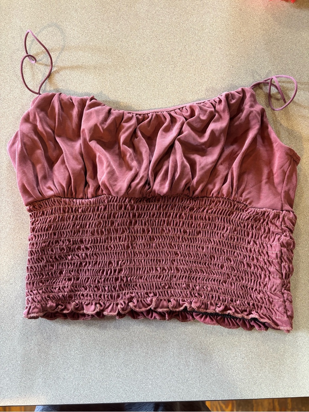 Urban Outfitters Mauve Smocked Crop Tank with Adjustable Straps
